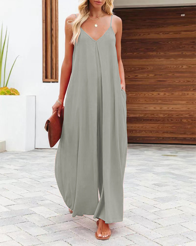 Damen Maxikleid mit schmalen Spagettiträgern und luftiger A-Linien-Silhouette Drune
