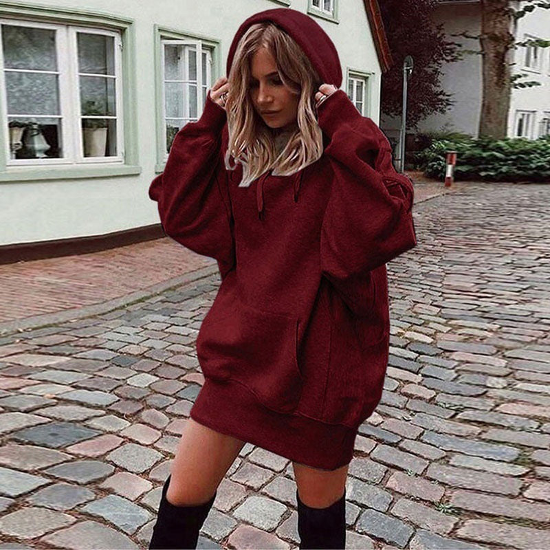 Damen Hoodie Kleid im lässigen Oversize-Stil mit Kängurutasche Drune