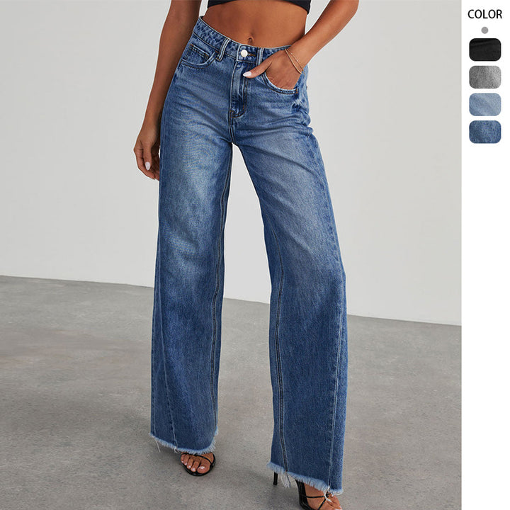 Damen Hochtaillierte Mom-Jeans im klassischen Schnitt mit ausgefranstem Saum Drune