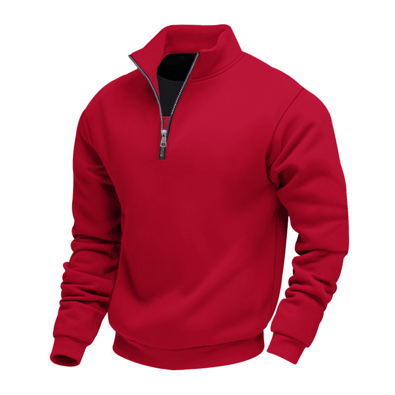 Herren nan angerauter Sweat-Halbzip mit kontrastiertem Innenkragen und elastischem Saum Drune