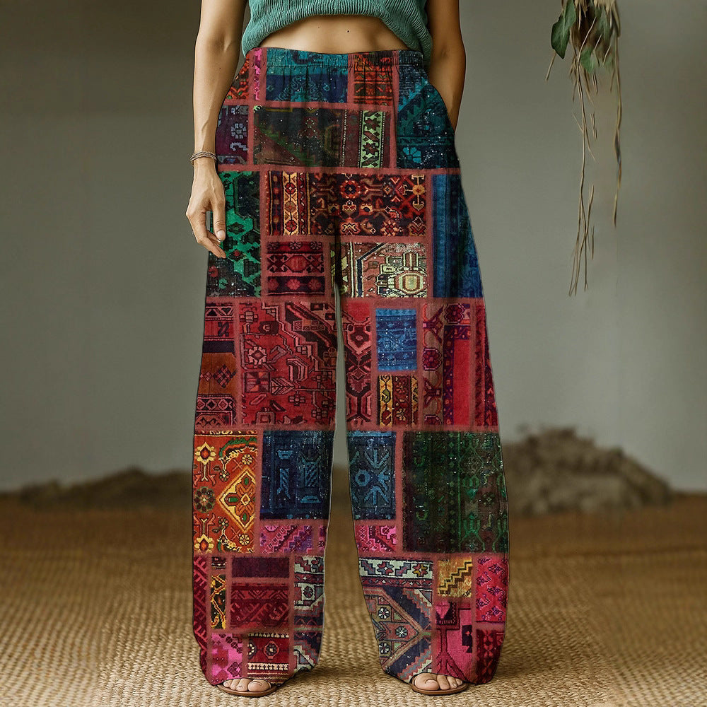 Damen Weite Freizeithose mit ethnischem Patchwork-Muster Drune