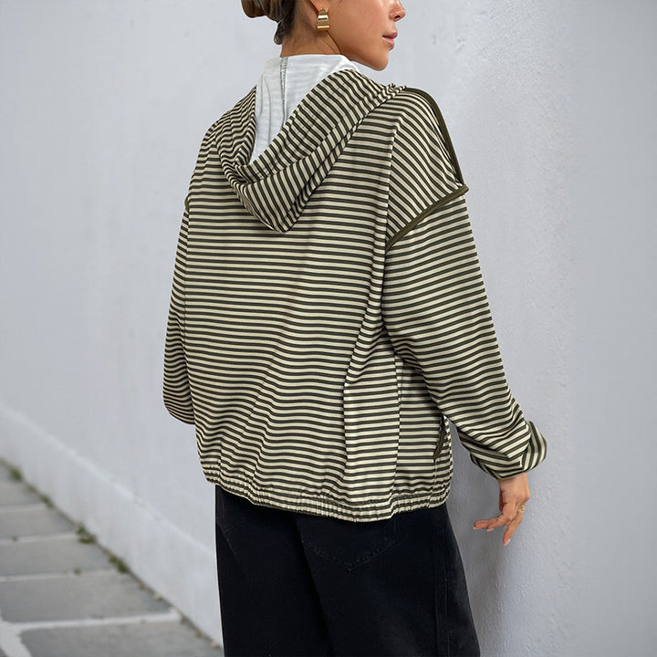 Damen lässige Kapuzenjacke mit gestreiftem Design Drune