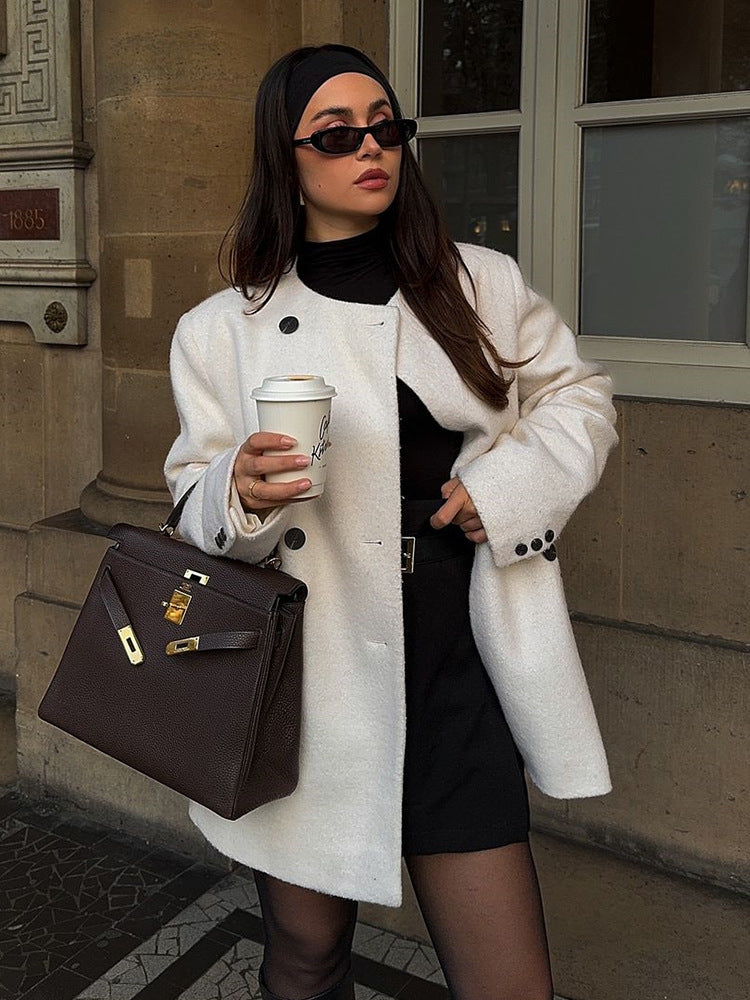 Damen elegante Oversized-Wolljacke mit Knopfdetails Drune