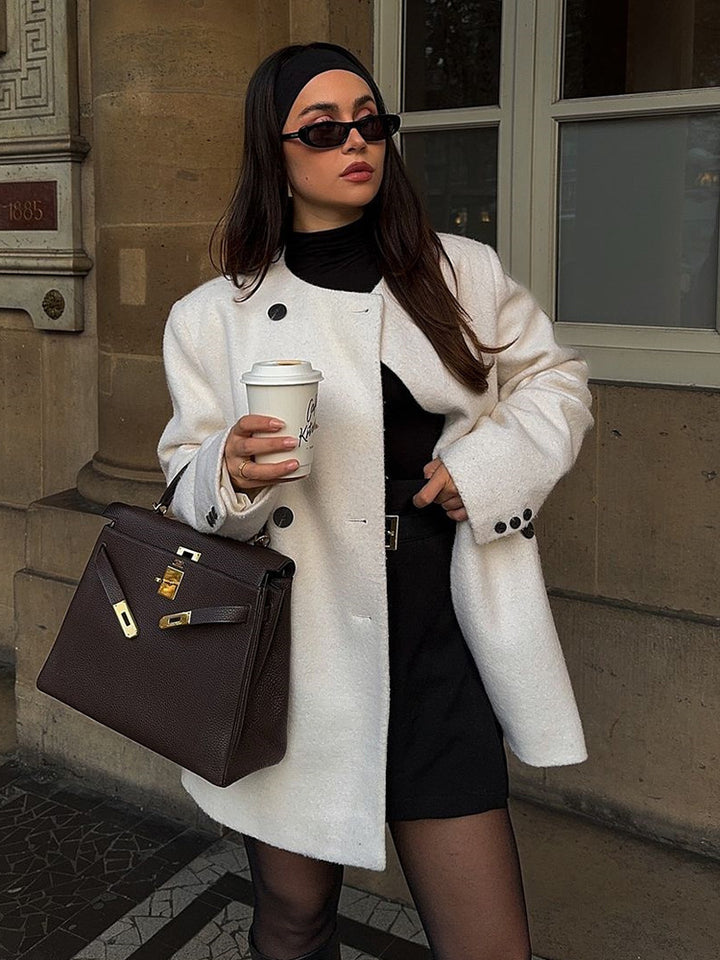 Damen elegante Oversized-Wolljacke mit Knopfdetails Drune