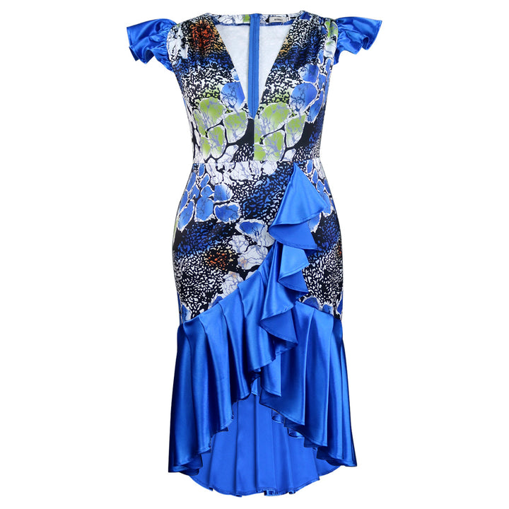 Damen Festliches Kleid mit voluminösem Rüschensaum und tiefem V-Ausschnitt Drune