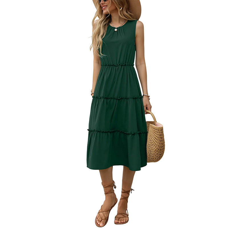 Damen Maxikleid mit Rüschendetails und elastischem Taillenzug Drune