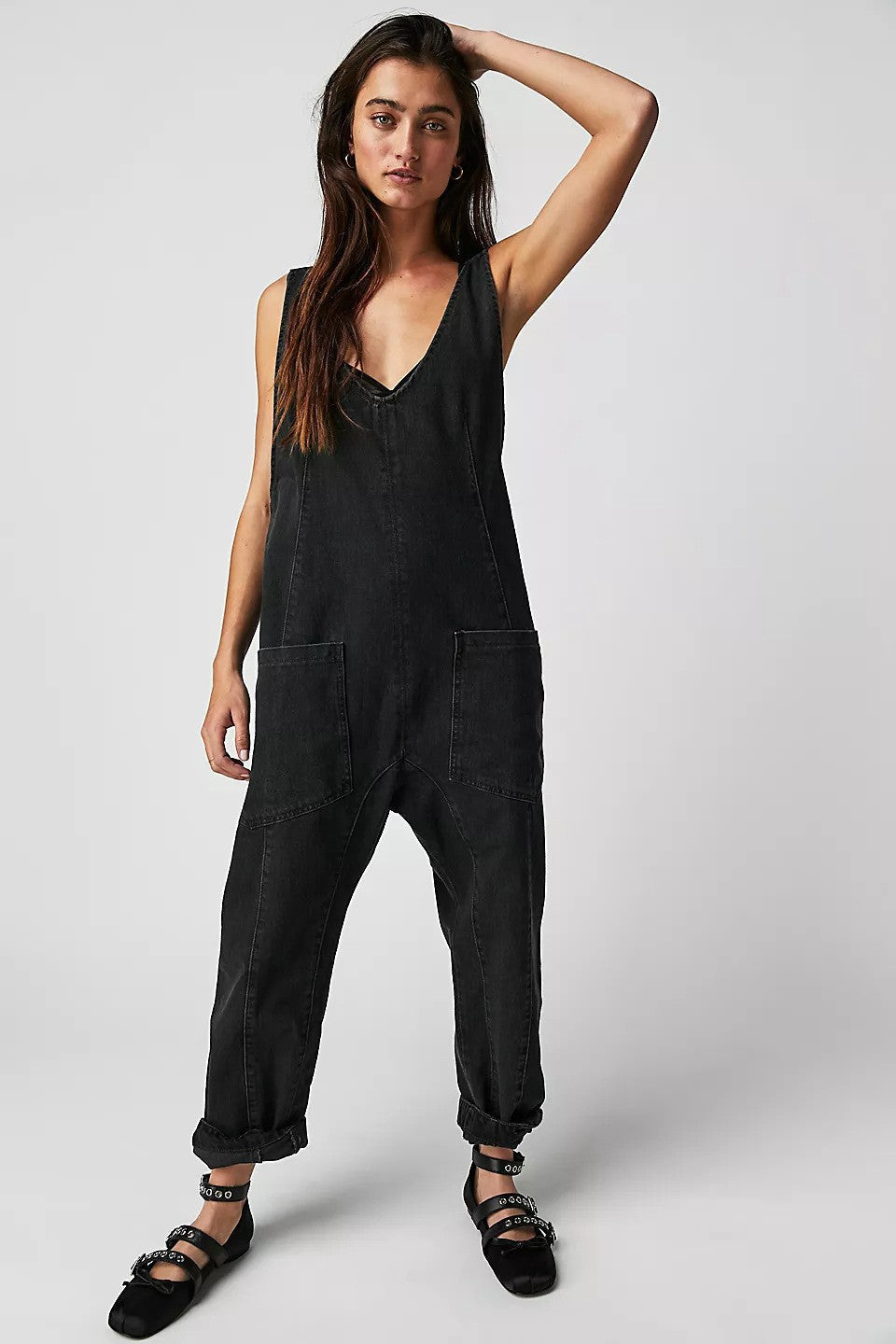 Damen Lässiger Denim-Overall mit großen Taschen Drune