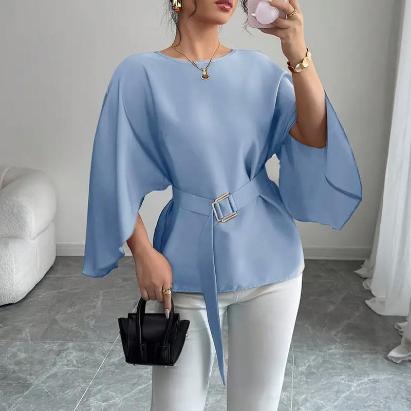 Damen Elegantes Oberteil mit weitem Schnitt und dekorativem Gürtel Drune