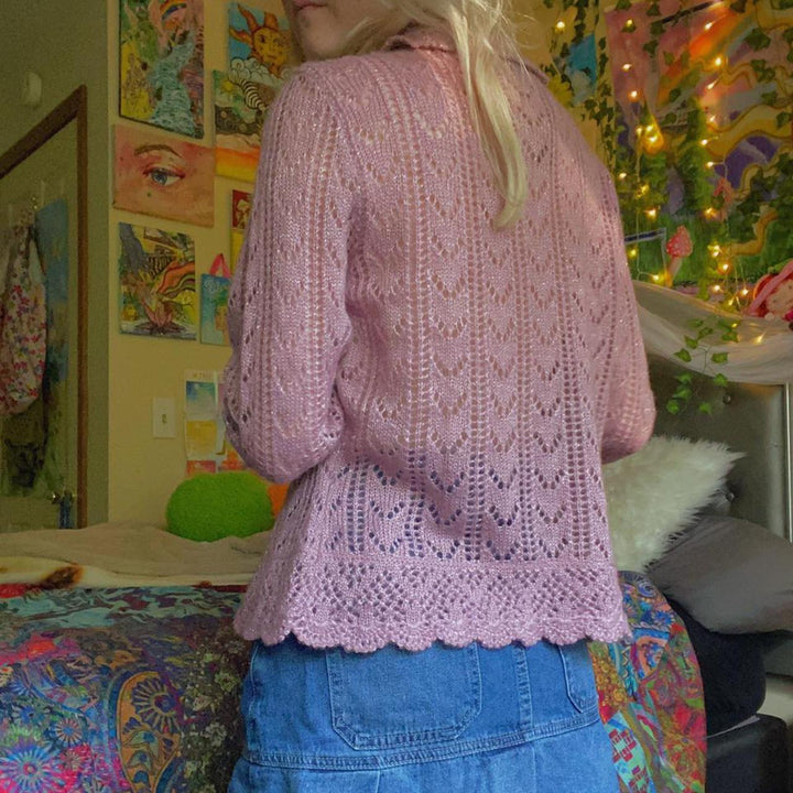 Damen gehäkelter Cardigan mit Rüschendetails Drune