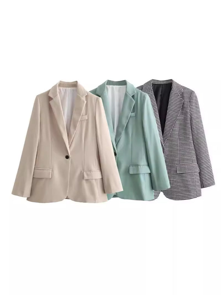 Damen taillierter Blazer mit elegantem Revers und praktischen Taschen Drune