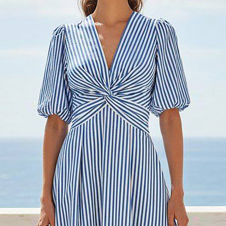 Damen Midikleid mit wundervollem Wickel-Design und eleganten Streifen Drune