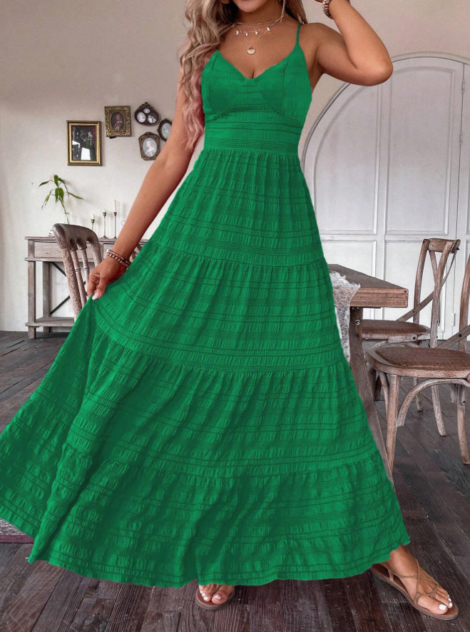 Damen Maxikleid mit schwingendem Rock und zarten Spaghettiträgern Drune