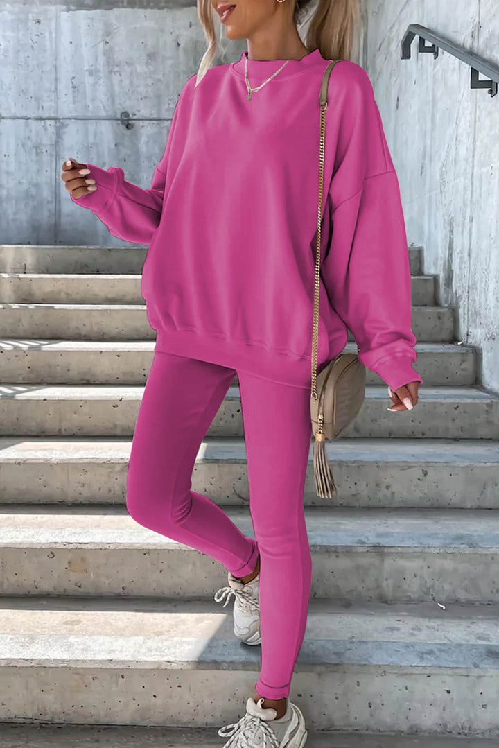 Damen sportliches Freizeitset mit lässigem Oversized-Sweatshirt und enganliegenden Leggings Drune