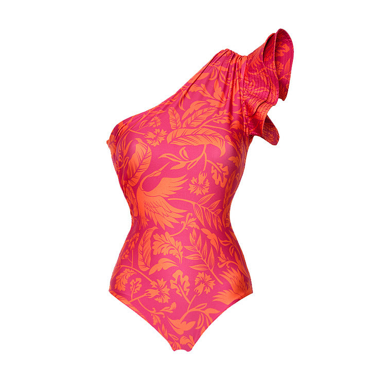 Damen asymmetrischer Damen Badeanzug mit Rüschenelementen Drune