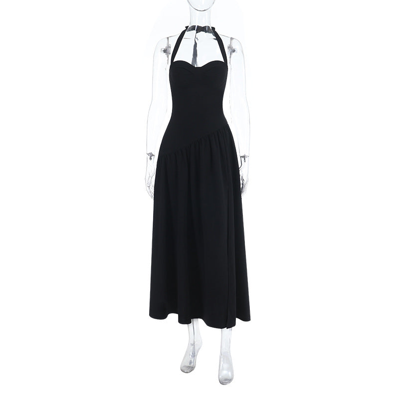 Damen schulterfreies Maxikleid mit raffiniertem Halterneck und fließendem Rock Drune