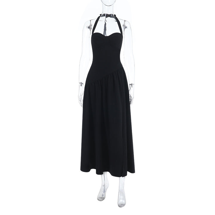 Damen schulterfreies Maxikleid mit raffiniertem Halterneck und fließendem Rock Drune