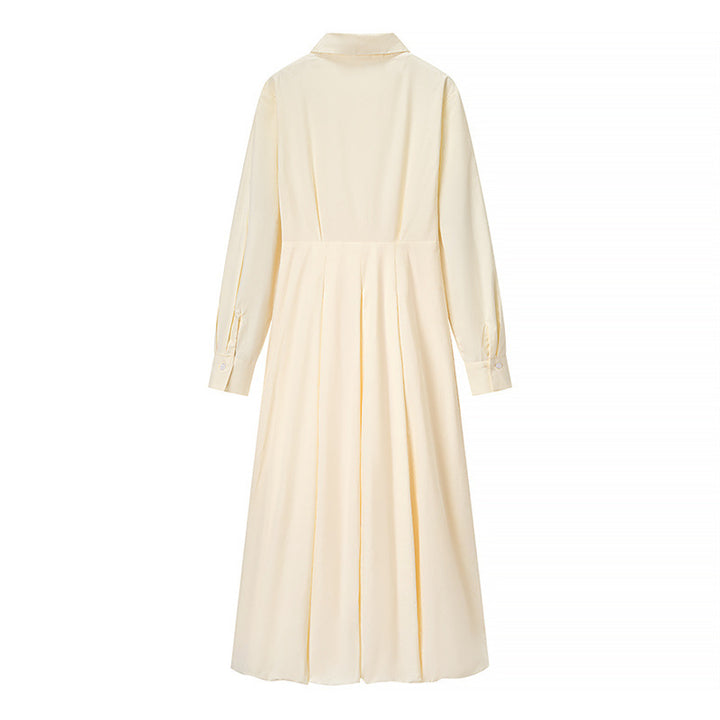 Damen elegantes Hemdkleid mit modischen Falten und langen Ärmeln Drune