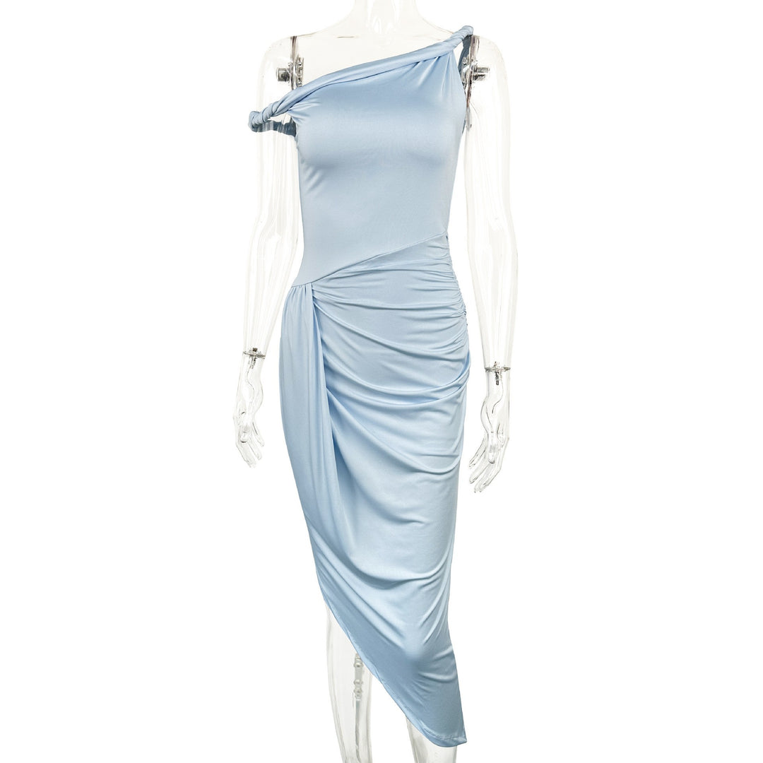 Damen elegantes asymmetrisches Maxikleid mit Raffungen Drune