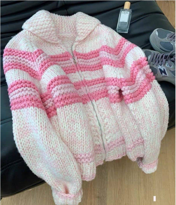 Damen Strickjacke mit breiten Streifen und hochwertigem Reißverschluss Drune