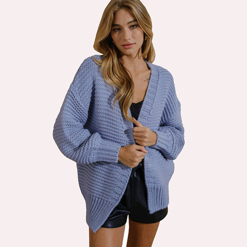 Damen kuschelige Strickjacke mit offenem Frontdesign und trendigem Strukturmuster Drune