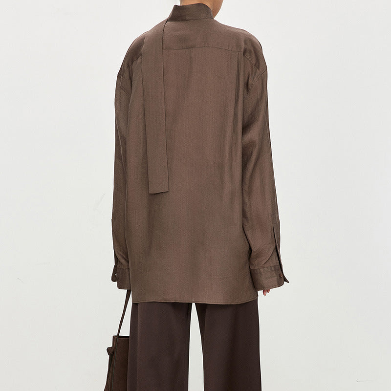 Damen elegante, schulterfreie Bluse mit raffiniertem Kragen Drune