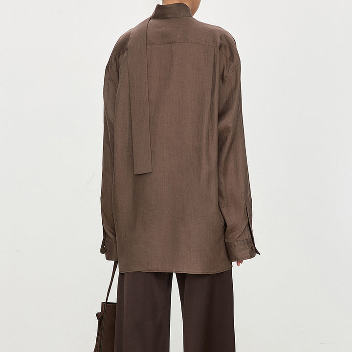 Damen elegante, schulterfreie Bluse mit raffiniertem Kragen Drune
