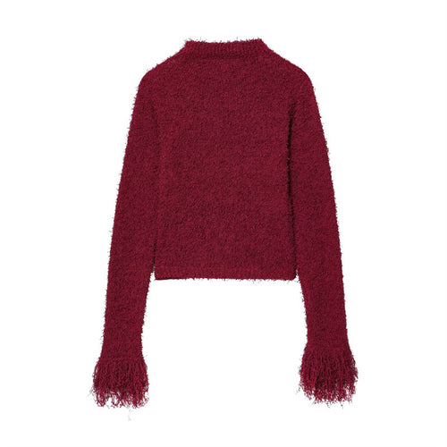 Damen kuschelige Strickjacke mit fransigen Ärmeln Drune