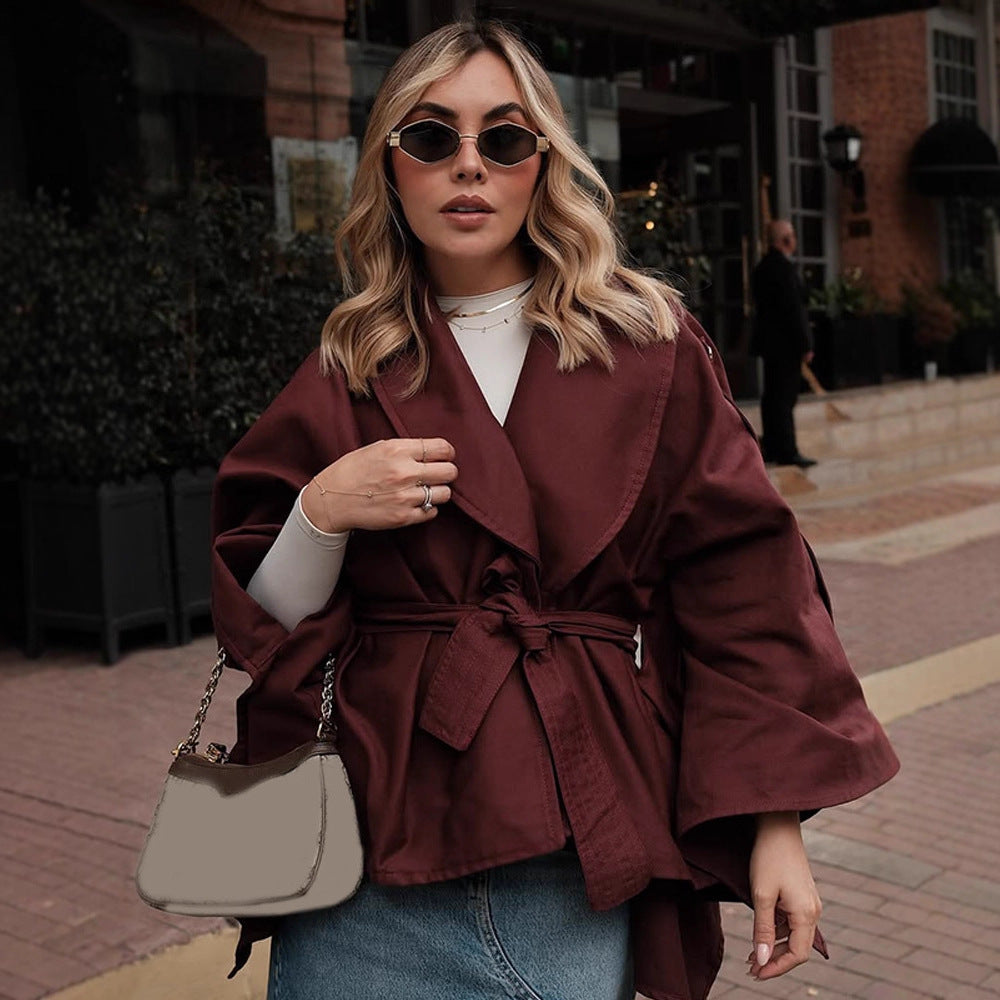 Damen Modische Oversized-Trenchcoat mit Taillengürtel Drune