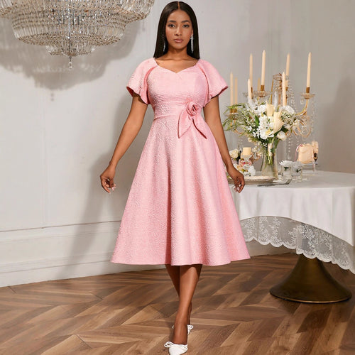 Damen Kleid mit voluminösen Puffärmeln und eleganter Schleifenapplikation Drune