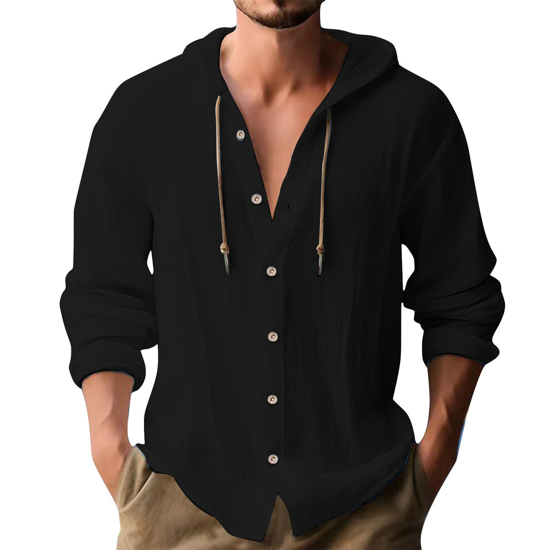 Herren lässiges Kapuzenshirt mit Knopfleiste und praktischen Taschen Drune
