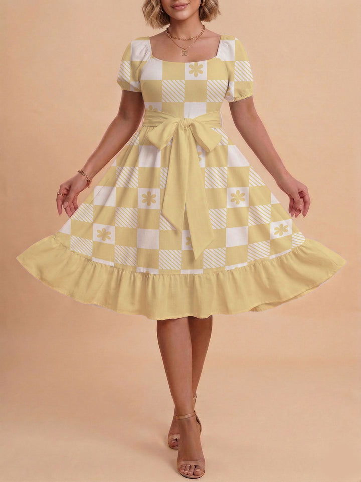 Damen Verspieltes Maxikleid mit Bärenmuster und taillierbarem Band Drune