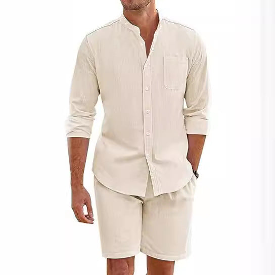 Herren Leichte und atmungsaktive Leinenhemden mit kurzer Hose Drune