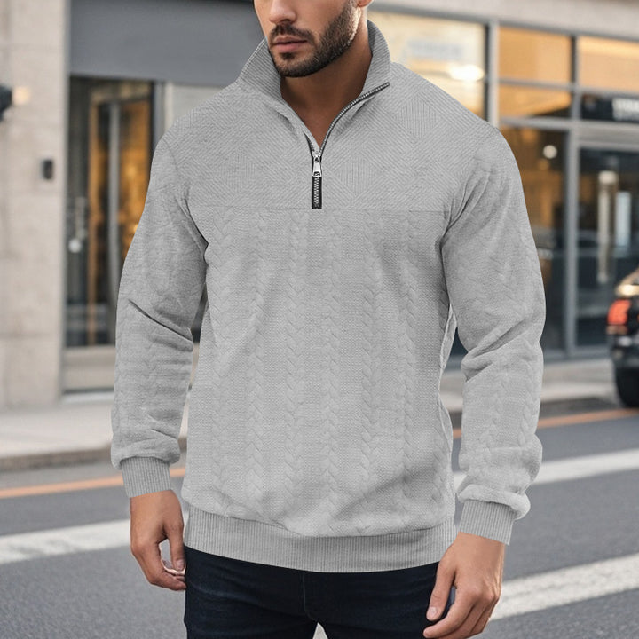 Herren Strickpullover mit halbem Reißverschluss und strukturierter Oberfläche Drune