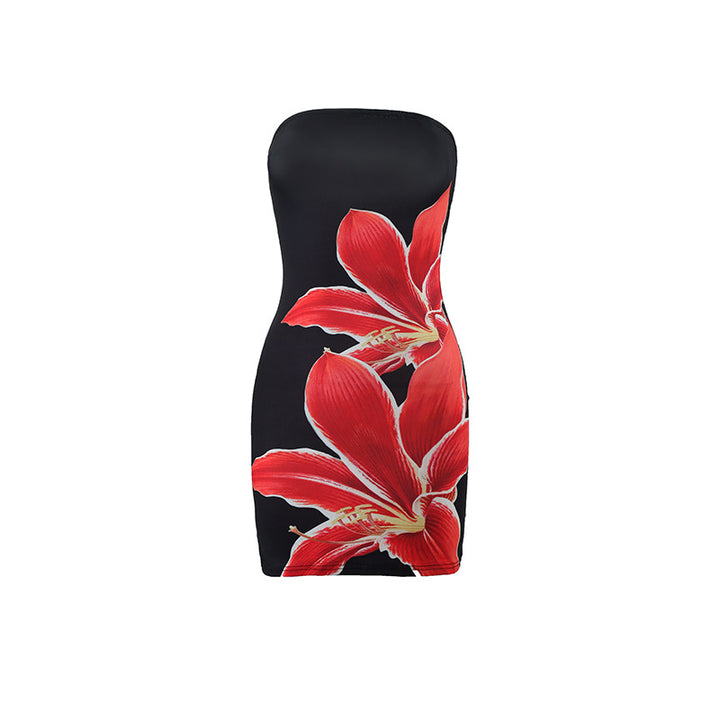 Damen figurbetontes Trägerkleid mit floralem Orchideen-Design Drune