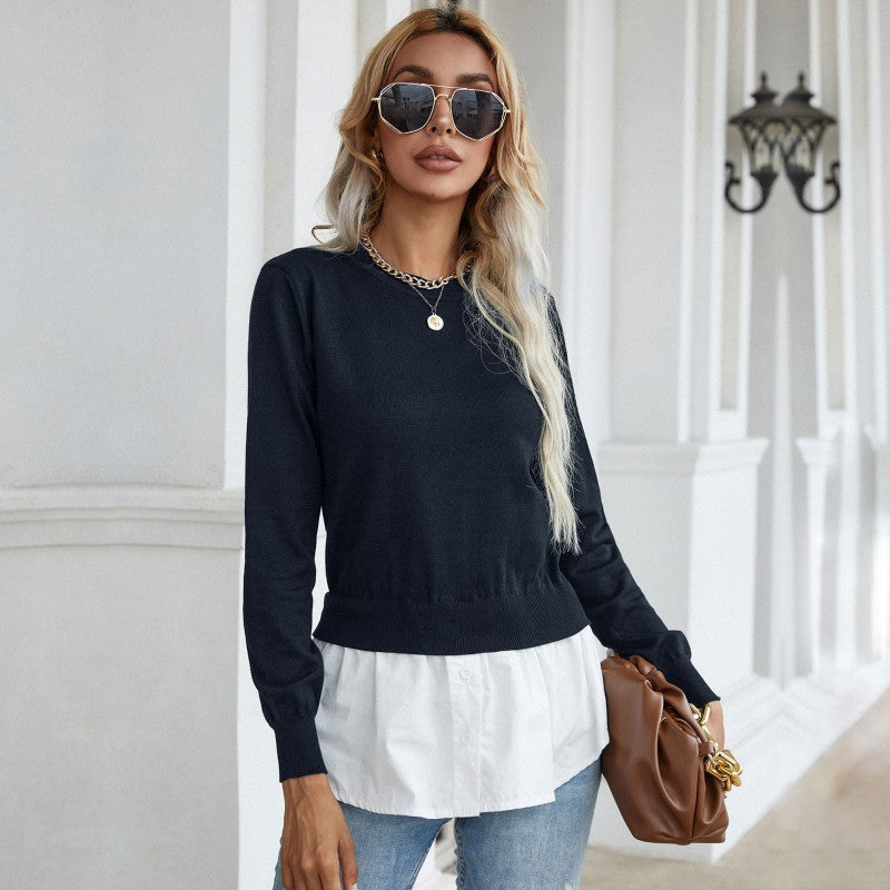 Damen lässiger Strickpullover mit integrierter Bluse Drune