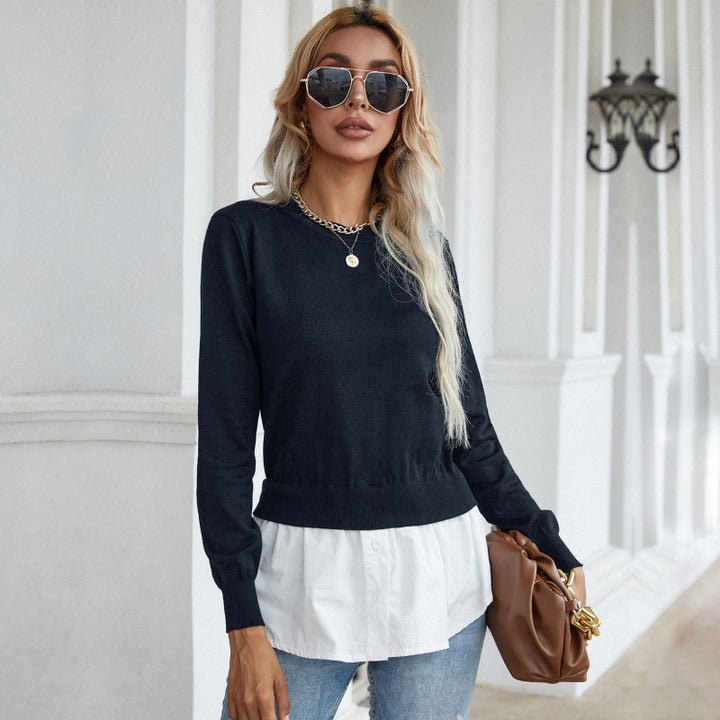 Damen lässiger Strickpullover mit integrierter Bluse Drune