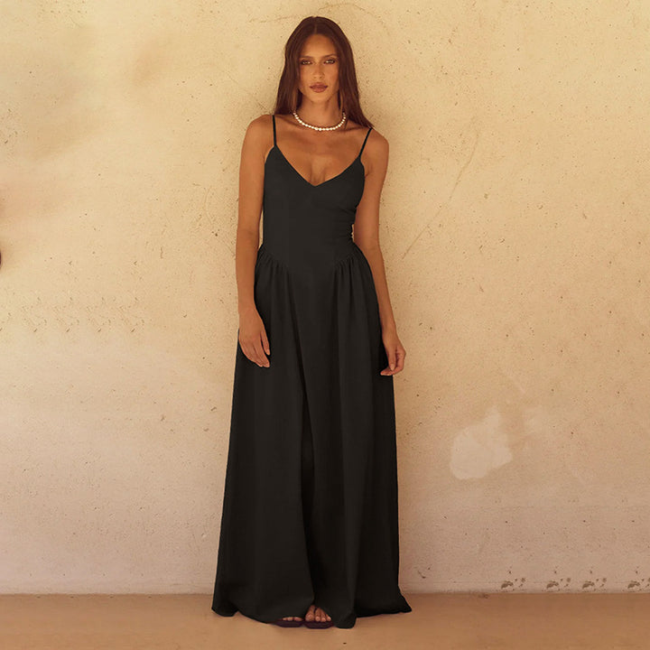 Damen Maxikleid mit eleganter V-Form und fließendem Stoff Drune