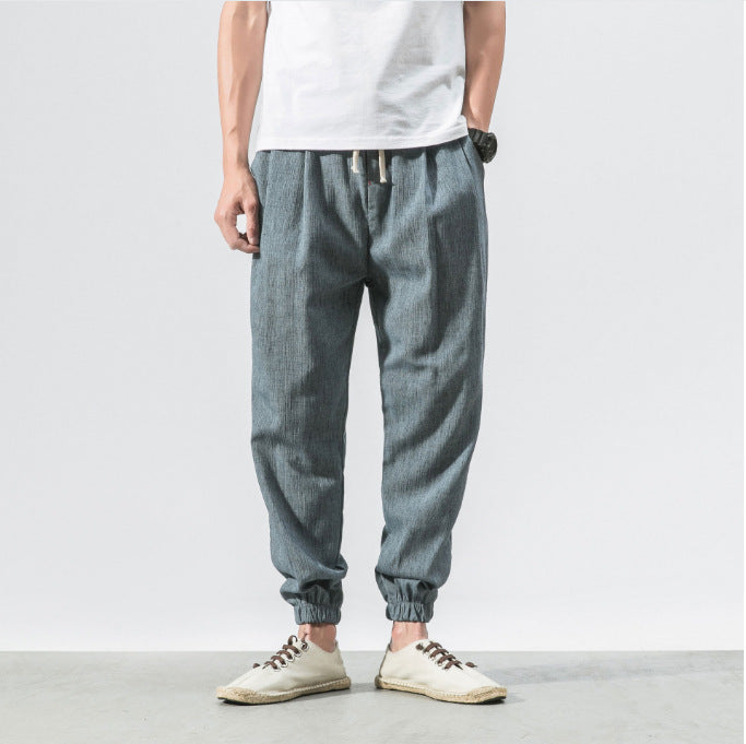 Herren nan lässige Leinen-Joggerhose mit Tunnelzug, strukturierter Oberfläche und elastischen Bündchen Drune