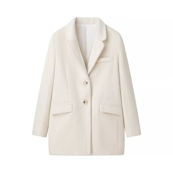 Damen eleganter Kunstfell-Blazer mit praktischen Taschen Drune