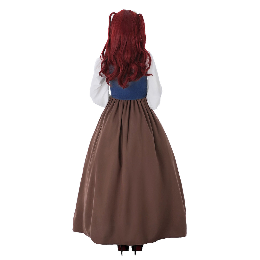 Damen nan mittelalterliches Dirndlkleid mit Schnürmieder, weiten Rüschenärmeln und bodenlangem Rock Drune