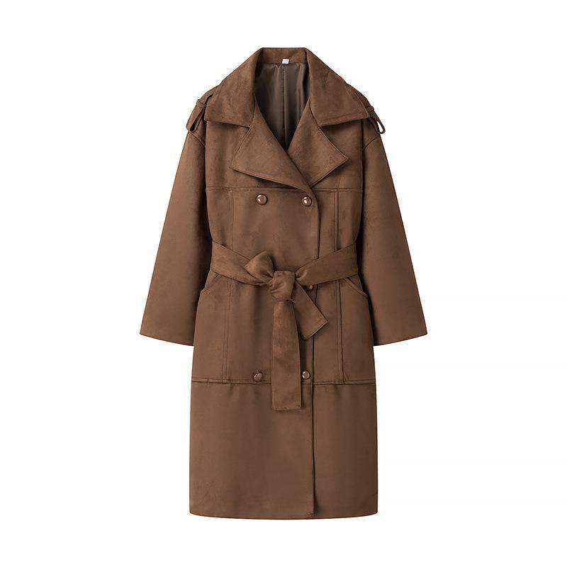 Damen modische Wildlederjacke mit eleganter Taillierung und praktischem Bindegürtel Drune