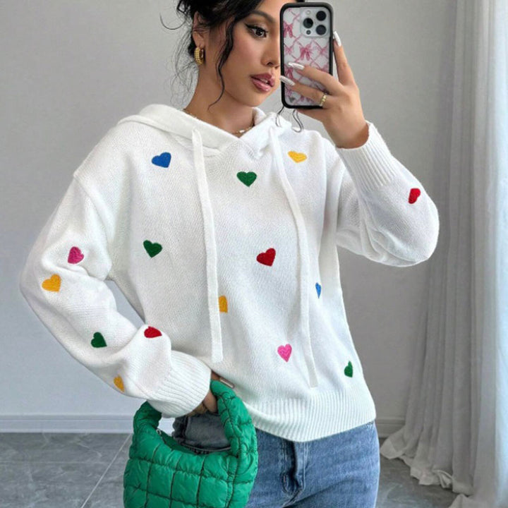 Damen Hoodie mit buntem Herzdesign und Kapuze Drune