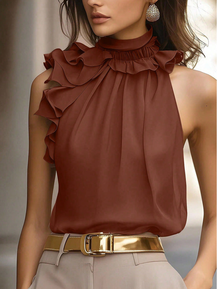 Damen Elegante Bluse mit Rüschendetails und hochgeschlossenem Kragen Drune