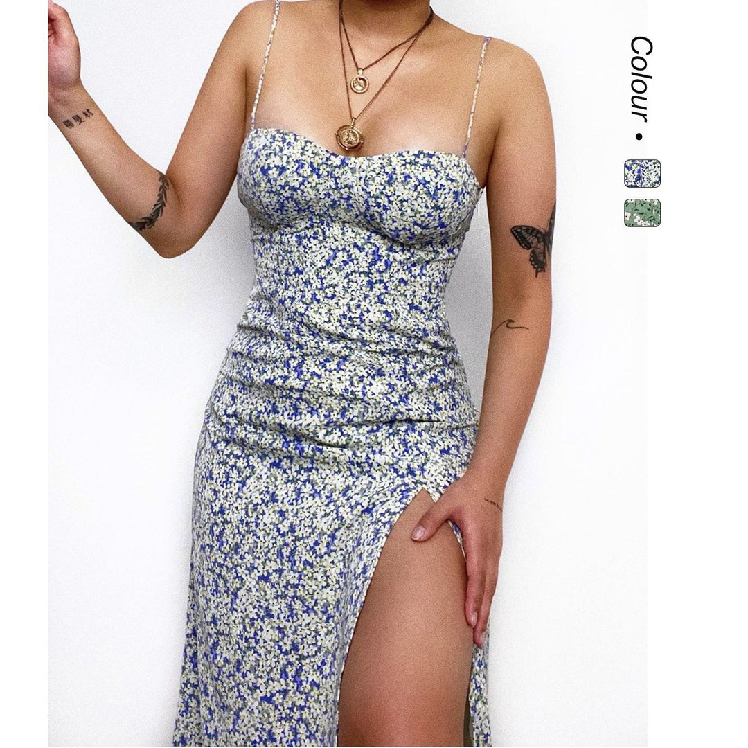 Damen Figurbetontes Maxikleid mit seitlichem Schlitz und Spaghettiträgern Drune