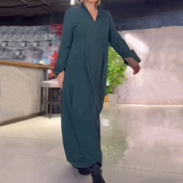 Damen Hemdblusenkleid mit Taschen und Stehkragen Drune