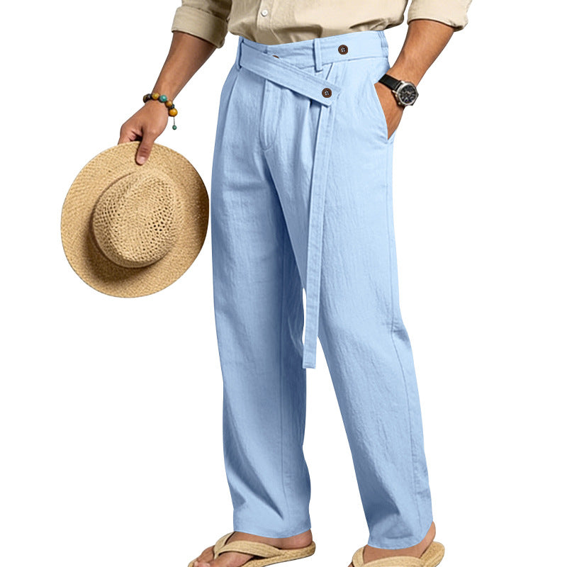 Herren nan weite Leinenhose mit Wickelbund, hoher Taille und legerem Bein Drune