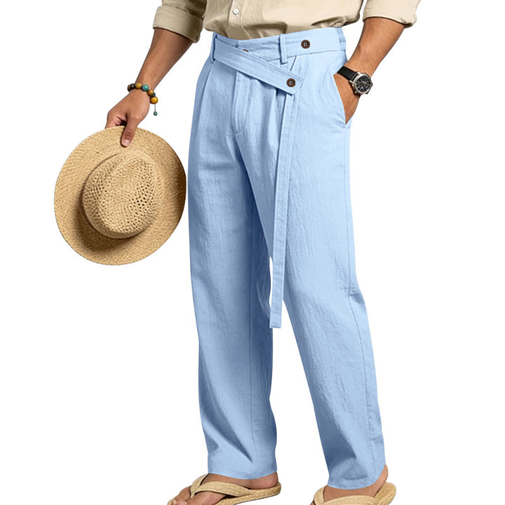 Herren nan weite Leinenhose mit Wickelbund, hoher Taille und legerem Bein Drune