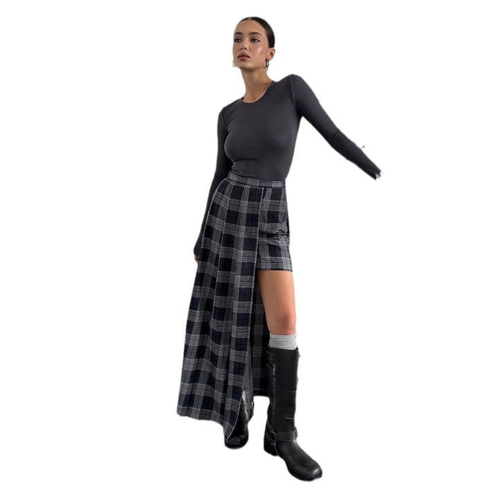 Damen Blazer-Rock-Kombination mit asymmetrischem Schnitt und grafischem Karomuster Drune