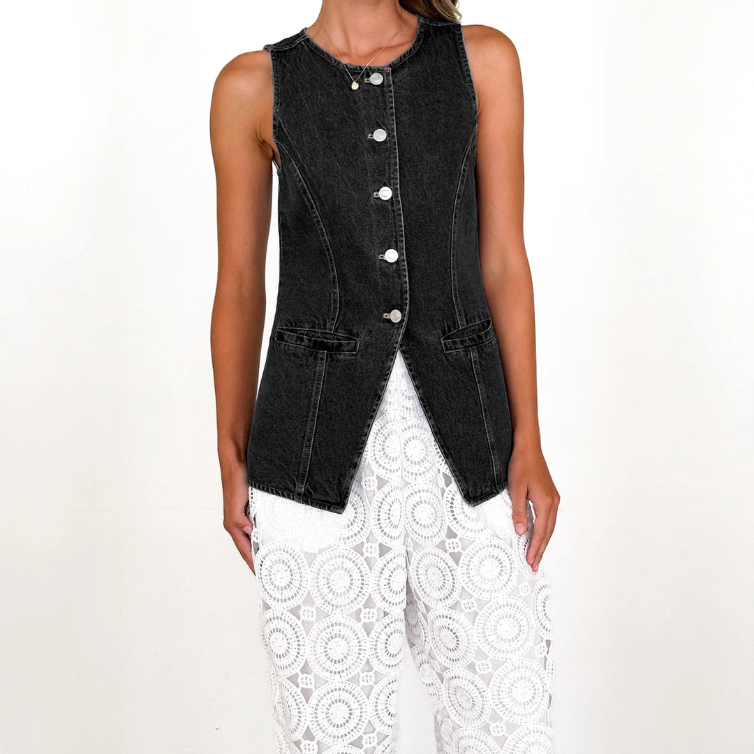 Damen Denim-Hemdjacke mit modernem Schnitt und Knopfdetails Drune