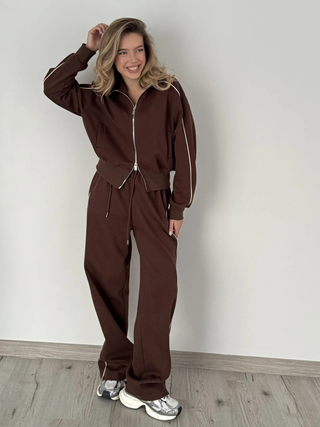 Damen Sportlicher Zweiteiler im lässigen Look mit hochgeschlossenem Kragen und elastischem Bund Drune